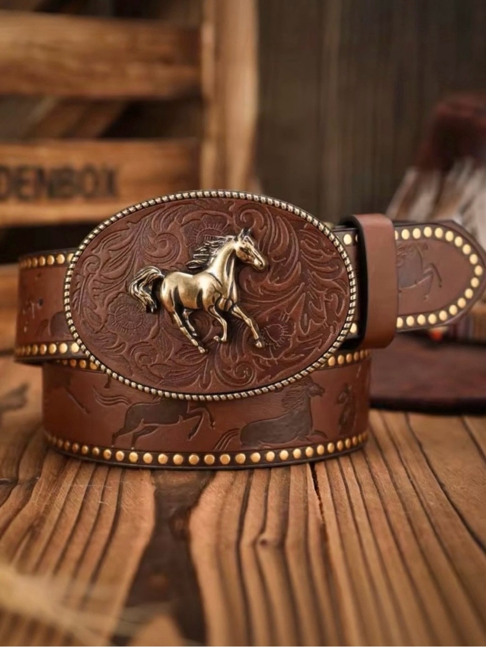 New Western Horse Buckle Vegan Leather Belt